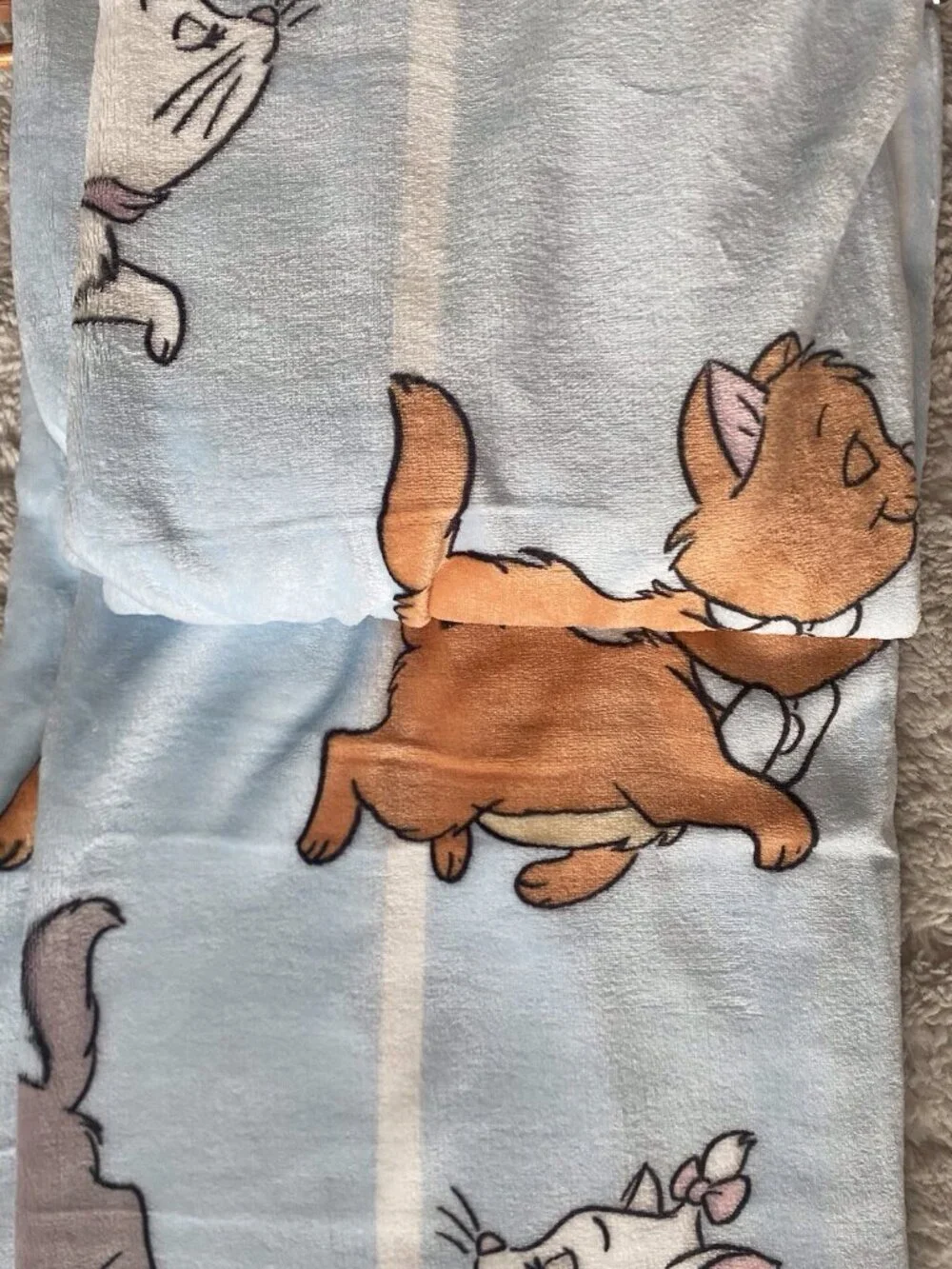 Disney The Aristocats Marie Toulouse & Berlioz Blue Soft Throw Blanket 50”x70”